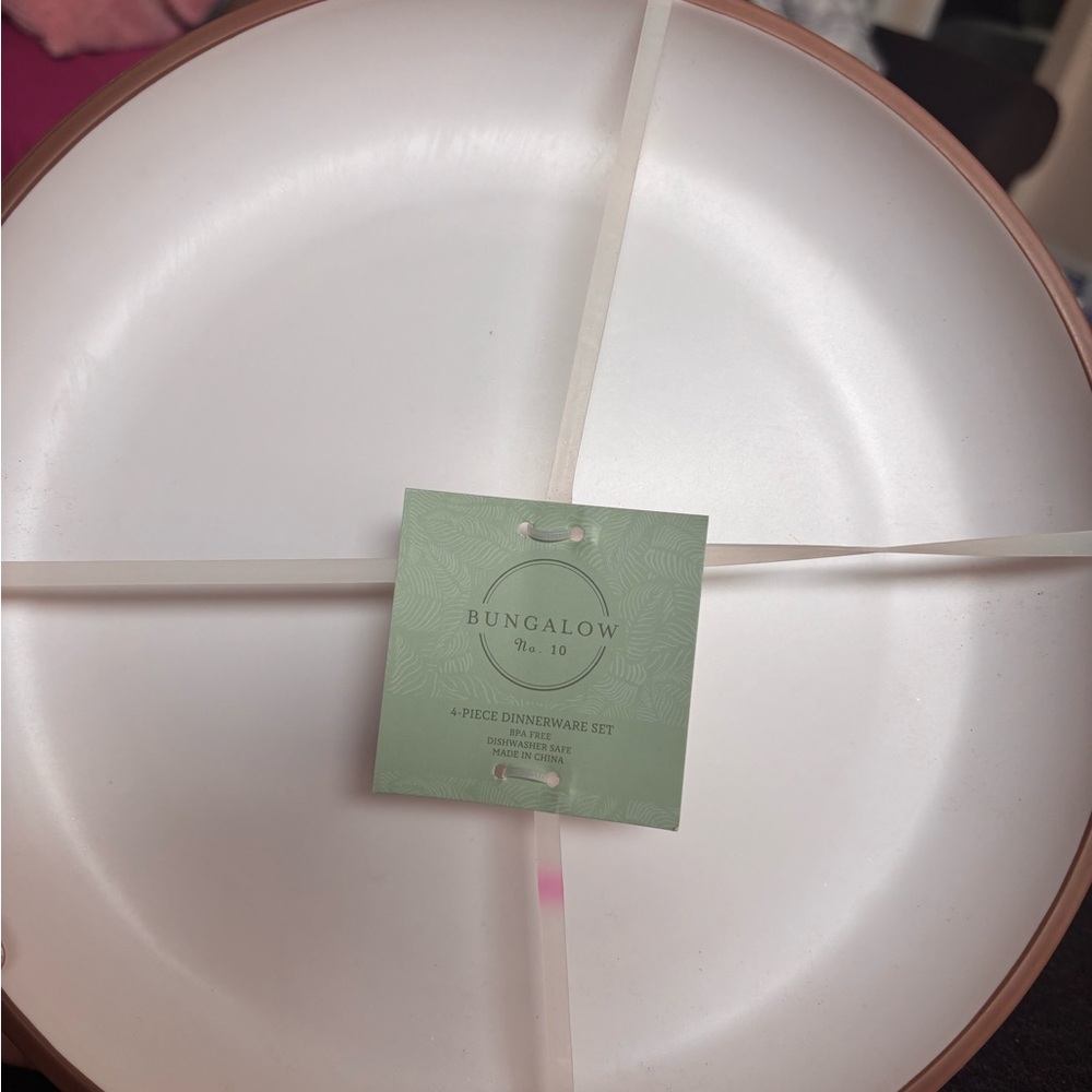 Bungalow White and Mauve Dinnerware Set